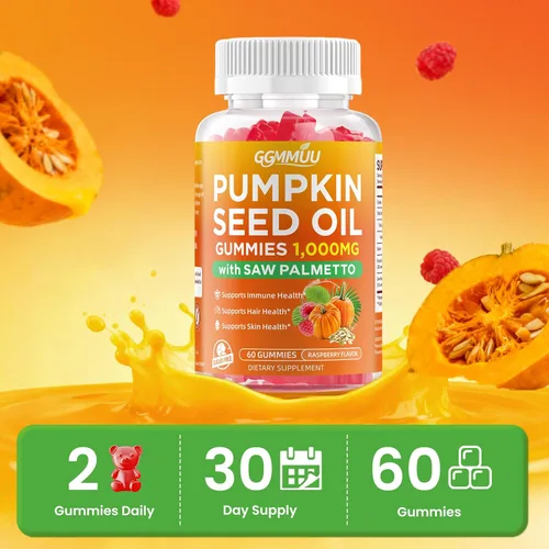 Vista 4 de Gomitas de aceite de semilla de calabaza con palma enana, suplemento de aceite de semilla de calabaza sin azúcar para el crecimiento del cabello