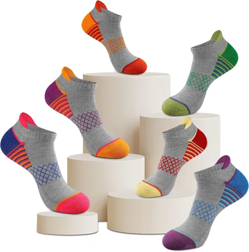 Vista 6 de eallco Calcetines de tobillo para mujer, calcetines deportivos acolchados con lengüeta, 6 pares