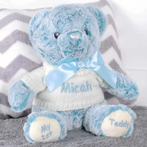 Vista 2 de DIBSIES Regalo personalizado para bebé, el primer oso de peluche del bebé, 12 pulgadas (azul)