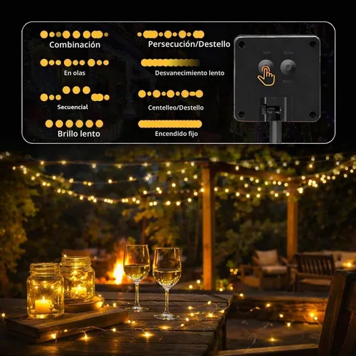 Vista 5 de SyouHome Paquete de 2 luces solares para exteriores, 400 luces LED de 132 pies, extralargas, 8 modos, luces parpadeantes impermeables para jardín