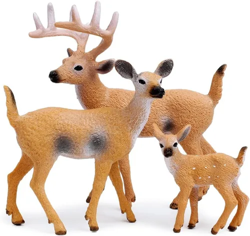 Vista 2 de RESTCLOUD Figuras de ciervo para decoración de pasteles, figuras de juguetes de ciervo, pequeños animales del bosque, juego de 3