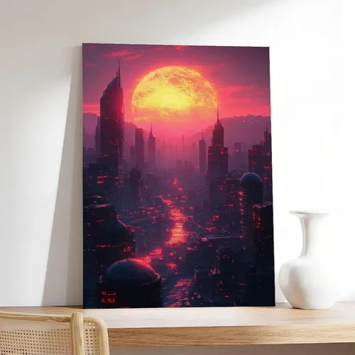 Vista 7 de Retro Futuristic City Poster – Neon Skyline Wall Art for Sci-Fi And Synthwave Decor Poster Print for Teen Boys Room Wall Art Canvas Painting Print