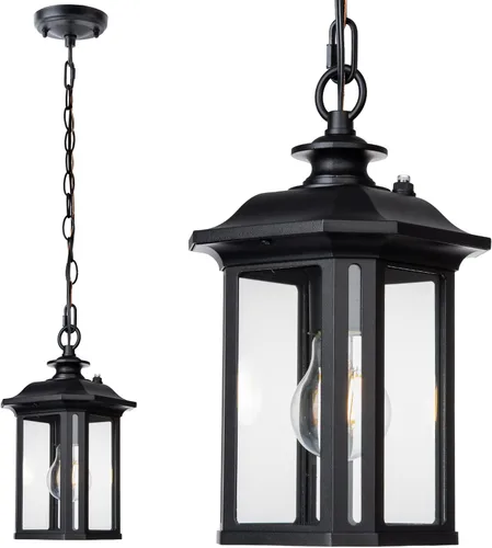 Vista 10 de JYZ Paquete de 2 lámparas colgantes para exteriores, farol colgante exterior de 12 pulgadas, lámpara moderna de metal negro para exteriores, lámpara