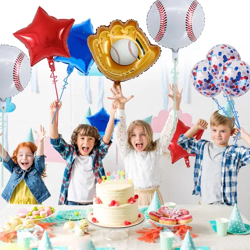 Vista 5 de Globos de fiesta de béisbol, globos de Mylar de aluminio de béisbol para decoración de fiesta de baby shower, guantes de béisbol, globos gigantes