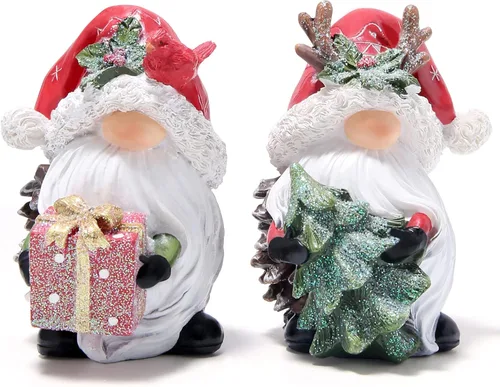 Vista 9 de Hodao 2 piezas decoraciones de gnomos de Navidad con sombrero de Navidad, figuritas de gnomo hechas a mano, elfo escandinavo, gnomos Tomte