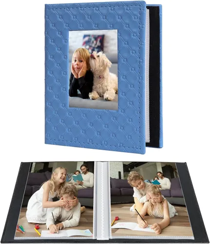 Vista 15 de RECUTMS Álbum de fotos de 4 x 6 pulgadas, 52 fotos, pequeño libro de fotos, grano de botón, piel sintética con ventana, 26 hojas, para 52 imágenes