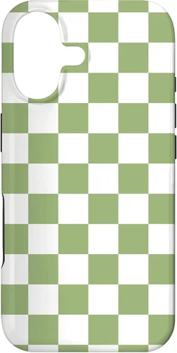 Vista 32 de Funda clásica a cuadros para iPhone 13 Pro Max, color verde salvia y blanco