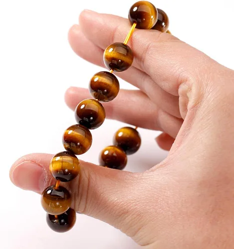 Vista 3 de Jewever Pulsera de ojo de tigre natural para hombres y mujeres, cuentas de piedra natural elástica de 0.47 pulgadas (0.472 in), unisex