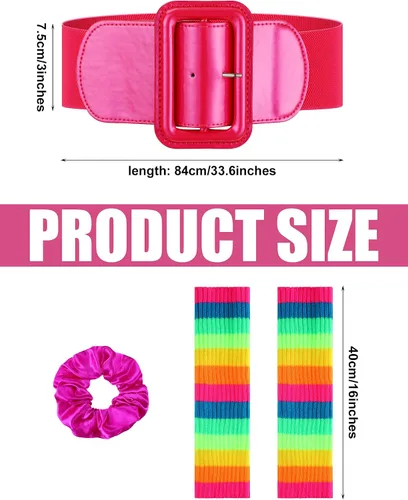 Vista 2 de Cinturón ancho de charol rosa de Halloween para niñas pequeñas, calentadores de piernas a rayas de arco iris, bandas elásticas para el cabello