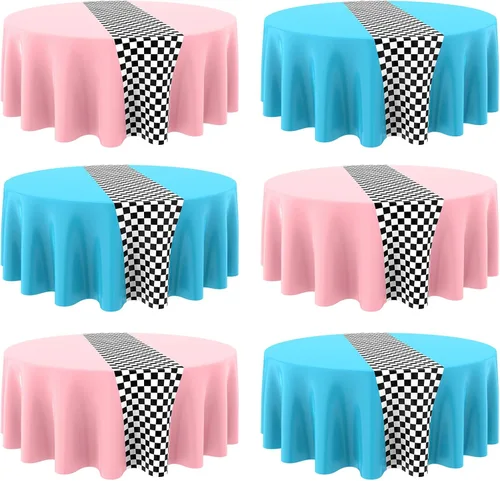 Vista 11 de Oudain 3 piezas de suministros para fiesta de cumpleaños de autos, decoraciones para fiestas de carreras, mantel redondo de carreras con bandera a