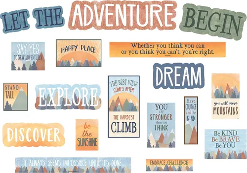 Vista 5 de Teacher Created Resources Paquete de tablón de anuncios de Moving Mountains Let The Adventure Begin Mini tablón de anuncios