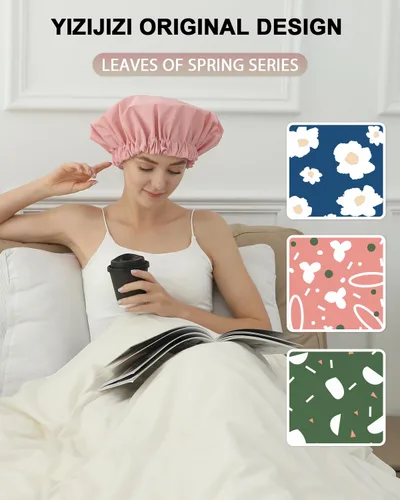 Vista 15 de YIZIJIZI Gorro de ducha, gorras de ducha para mujeres reutilizables impermeables, gorras de ducha grandes de dos capas reutilizables adecuadas