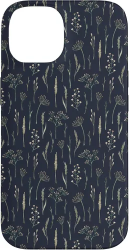 Vista 4 de Funda neutra Boho Dry Wildflower Meadow Botanical (azul marino) para iPhone 16
