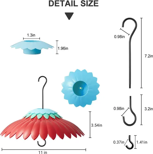 Vista 3 de Beserie Comedero para Pájaros Protector Meteorológico Cubierta de Cúpula Roja Protección contra Lluvia para Comederos de Colibríes con Foso