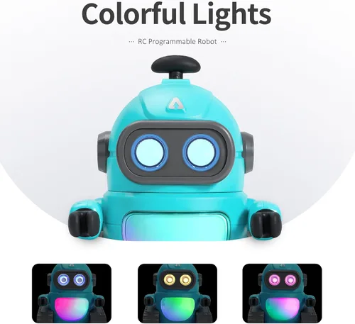 Vista 3 de GILOBABY Juguetes robóticos para niños, robot recargable de control remoto para niños, robots RC programables con ojos LED, cabeza y brazos