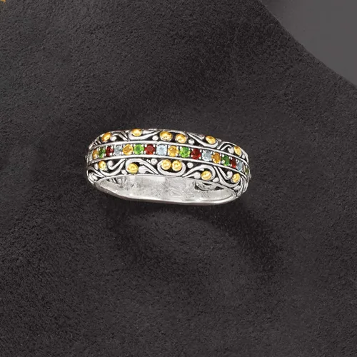 Vista 4 de Ross-Simons 0.34 ct. t.w. Multi-Gemstone Bali-Style Ring in Sterling Silver With 18kt Yellow Gold
