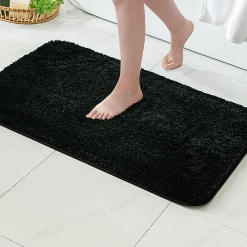 Vista 123 de MIULEE Alfombras de baño negras, suaves y pequeñas, absorbentes, antideslizantes, de secado rápido, esponjosas, para baño, bañera y duchas, lavables
