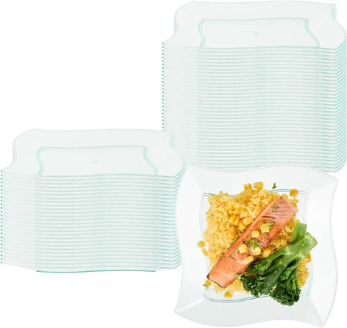 Vista 18 de Restaurantware - Platos de postre de 3 x 3 pulgadas, 100 platos de cóctel pequeños, cuadrados, bordes ondulados, platos desechables de plástico Negro
