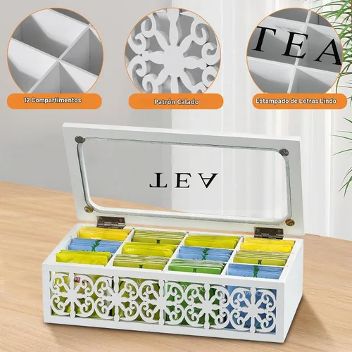 Vista 5 de Organizador de caja de té, almacenamiento de bolsas de té de Blanco