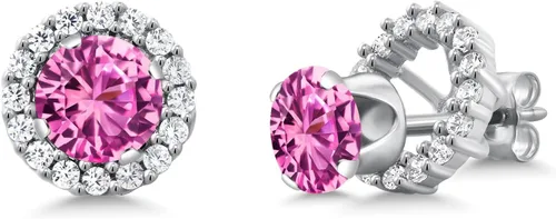 Vista 263 de Gem Stone King Aretes redondos de plata de ley 925 de 0.236 in con piedra natal extraíble para mujer