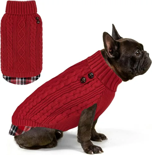 Vista 15 de KYEESE Suéter suave para perros pequeños, machos, abrigado, de cuello alto, ropa elástica de punto para gatos, abrigo cómodo para cachorros