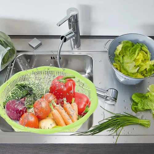 Vista 6 de BESPORTBLE Juego de 4 cestas de lavado de arroz de plástico y colador, colador multifuncional para verduras, frutas, pasta y preparación de masa