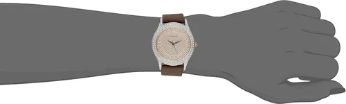 Vista 2 de Akribos XXIV AK896 - Reloj con esfera de cristal pavé para mujer, bisel de diamantes con borde elevado en correa de cuero genuino