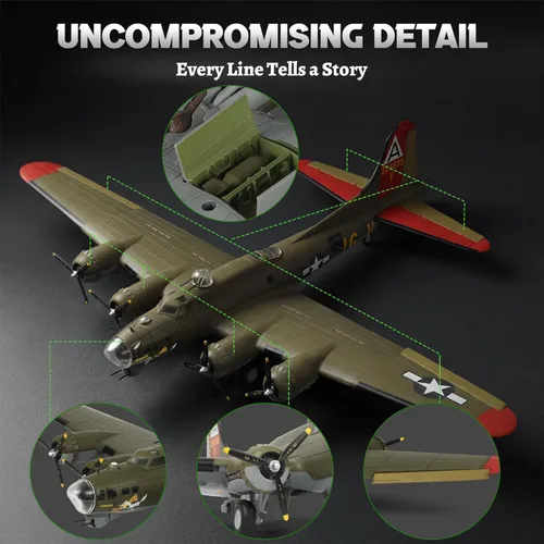 Vista 3 de NUOTIE Escala 1/72 B-17 Fortress Bomber (pintura verde) Pre-construcción de avión de guerra vintage de la Segunda Guerra Mundial avión de guerra
