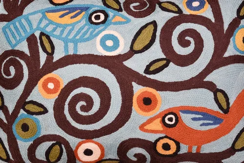 Vista 8 de Funda de cojín lumbar bordada a mano de lana 13x21 (funda de almohada lumbar de pájaros azules)
