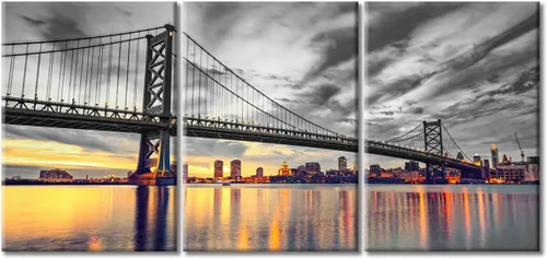 Vista 26 de TUMOVO Arte de pared en blanco y negro con paisaje urbano de Nueva York, decoración de pared de horizonte de Nueva York para sala de estar, puente