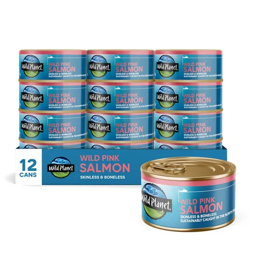Vista 10 de Wild Planet Salmón rosa sin piel y sin hueso, lata de 6 onzas, paquete