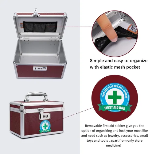 Vista 5 de Caja de medicamentos con cerradura con estuche de almacenamiento portátil, 10.2 x 6.8 x 6.8 pulgadas, organizador de bloqueo de medicamentos a