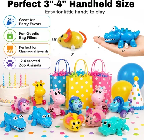Vista 3 de GIFTEXPRESS 12 juguetes surtidos de animales de zoológico de 3 a 4 pulgadas para recuerdos de fiesta de niños, tamaño perfecto para niños de 3 a 10