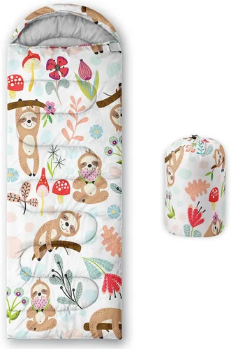 Vista 27 de QOOMO Saco de dormir para camping, 3 estaciones, clima cálido y fresco, ligero, saco de dormir impermeable para adultos y niños, viajes y al aire