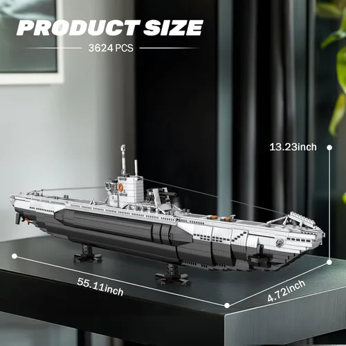 Vista 5 de Reobrix U-Boat - Juego de construcción de submarino militar, kit de modelo de submarino militar para adultos, historia de la Segunda Guerra Mundial