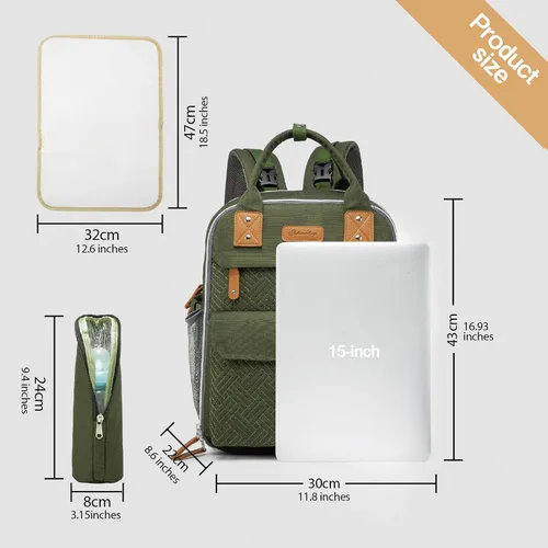 Vista 3 de Mochila para pañales con capacidad de 25 litros con cambiador para niños y niñas, artículos esenciales para bebés para mamá (negro)