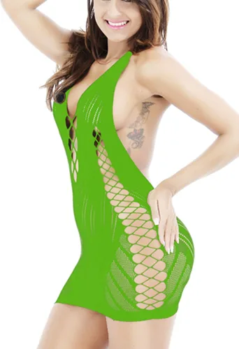 Vista 5 de Babydoll de malla para mujer, lencería estilo halter, ropa de noche, minivestido de peluche, talla única