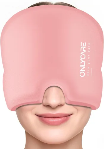 Vista 14 de ONLYCARE Gorro de alivio para migraña, máscara calmante para migraña, envoltura de gel de hielo para cabeza sin olor mejorada, terapia de frío