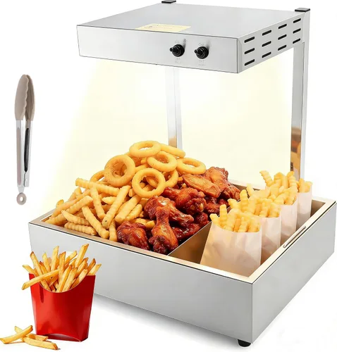 Vista 7 de Dyna-Living Calentador de papas fritas – 3 niveles de altura ajustable calentador de papas fritas comercial 10L encimera de papas fritas lámpara