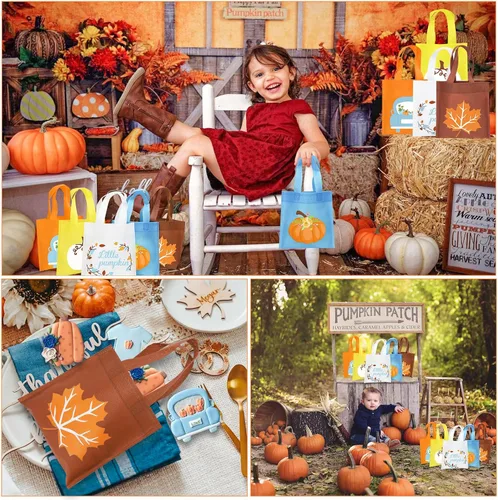 Vista 2 de FHzytg 20 bolsas de regalo de calabaza azul para fiesta, bolsas de dulces para fiesta de otoño, bolsas de regalo de calabaza de Halloween, bolsas
