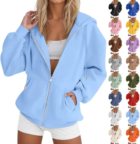 Vista 16 de JOFOW Sudaderas con capucha y cremallera para mujer 2026 Y2K 3- Negro
