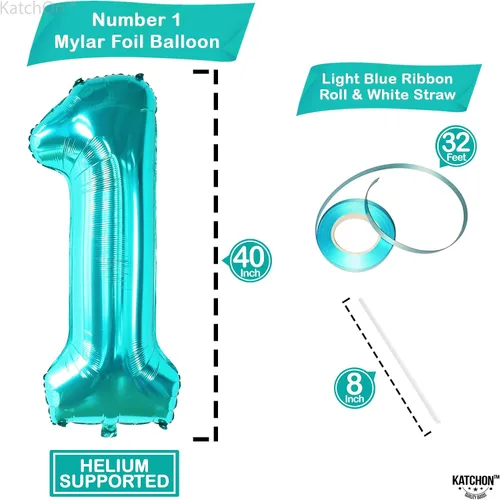 Vista 3 de Enorme globo número 1 de 40 pulgadas para el primer cumpleaños, globos grandes Globo azul Tiffany número uno para decoraciones de primer