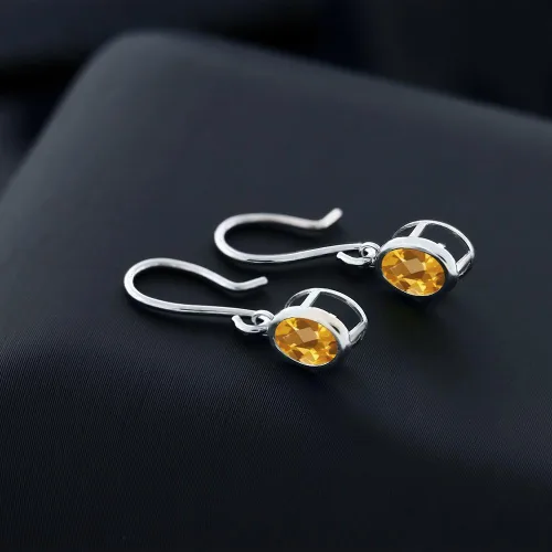 Vista 127 de Gem Stone King Aretes colgantes de plata de ley 925 de 0.276 x 0.197 in con piedra natal ovalada de alambre francés para mujer
