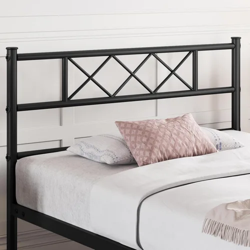 Vista 6 de Yaheetech Base de cama de plataforma metálica tamaño Twin con cabecero y piecero simples, base de colchón para almacenamiento debajo de la cama