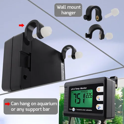 Vista 3 de Medidor digital combinado de pH y temperatura, termómetro de acuario, monitor de pH con función de calibración automática para laboratorio
