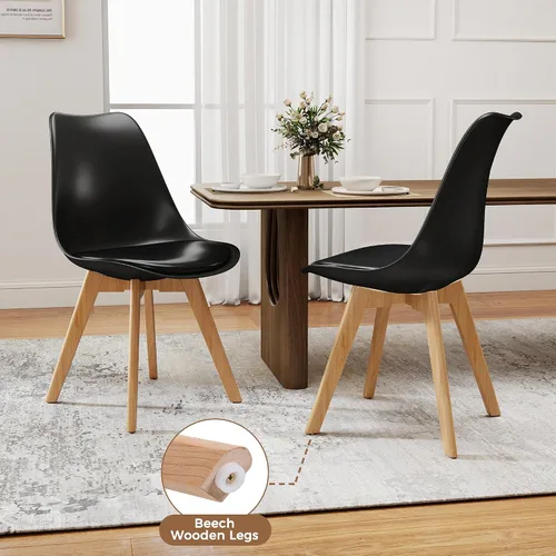 Vista 5 de NOBPEINT Juego de 2 sillas de comedor modernas de mediados de siglo, sillas tapizadas de piel sintética con respaldo curvo, silla de cocina de negro