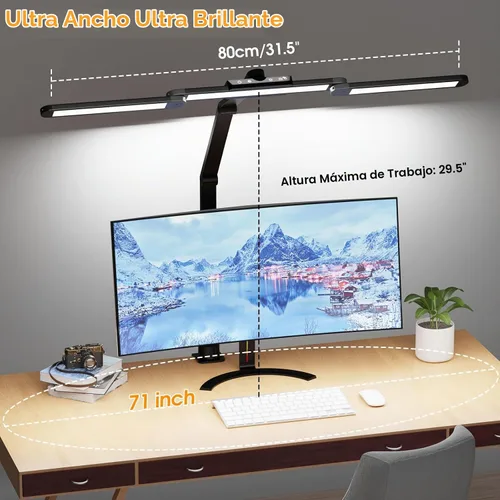 Vista 8 de ShineTech Lámpara LED de escritorio para oficina en casa, 25 modos de iluminación, lámpara LED con brazo oscilante con abrazadera, sensor de gestos