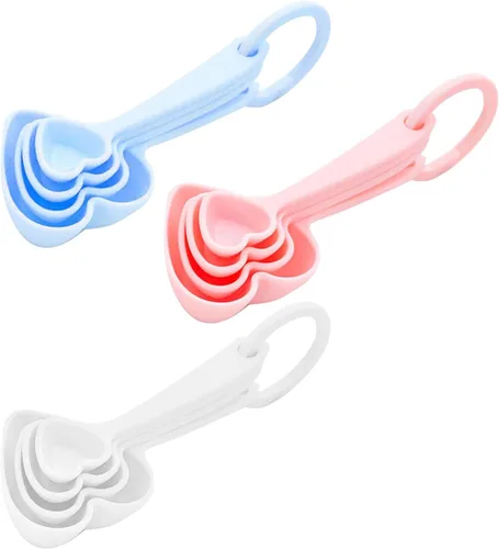 Vista 11 de Hemoton Cucharas medidoras de plástico con forma de corazón, cucharadita de postre cuchara para hornear de cocina Azul