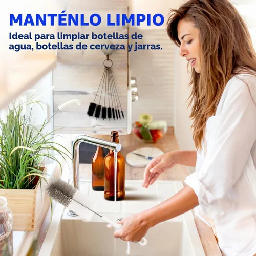 Vista 7 de Holikme Juego de 10 cepillos de limpieza de botellas, cepillo limpiador de botellas con mango largo de 15", cepillo de botella de agua con mango