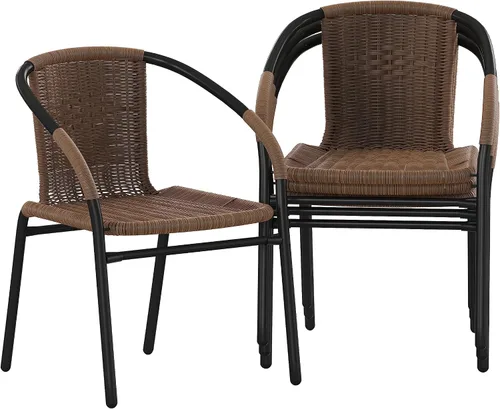 Vista 17 de Flash Furniture Lila Paquete de 2 Sillas Apilables de Ratán Beige para Restaurante Interior-Exterior